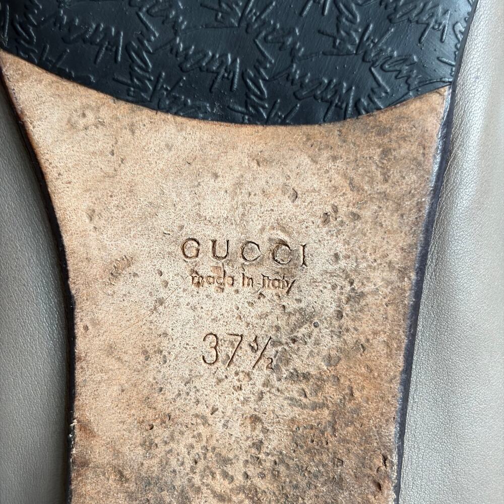 GUCCI Ballerina GG Bow 7.5 Black Tan Leather Flats 37.5 Women's Ballet Box Shoes - Picture 8 of 10